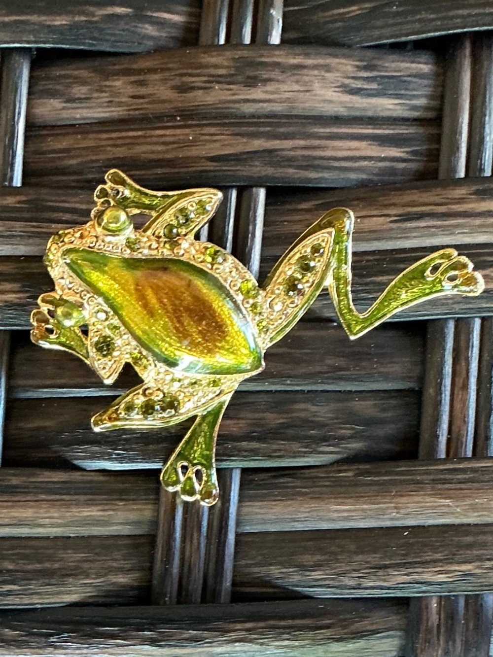 Vintage Leaping Frog Pin Green Enamel Rhinestone Unsigned Liz Claiborne 1980s - Picture 7 of 16